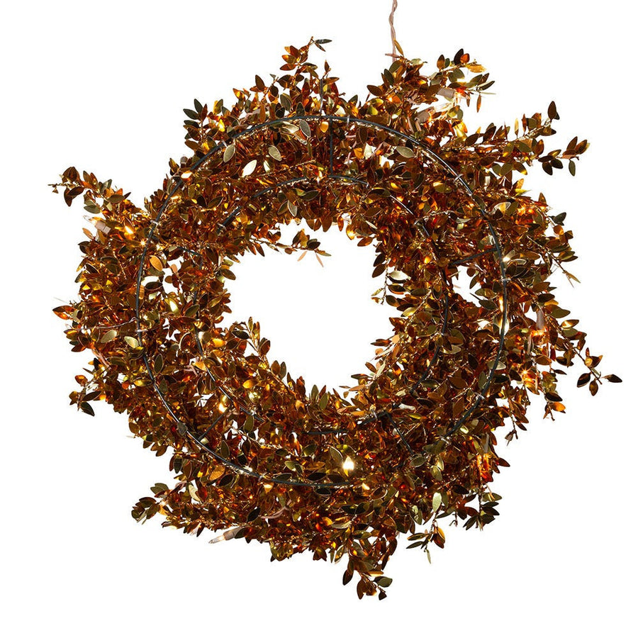 24" Pre-Lit Clear Incandescent Gold Foil Wreath