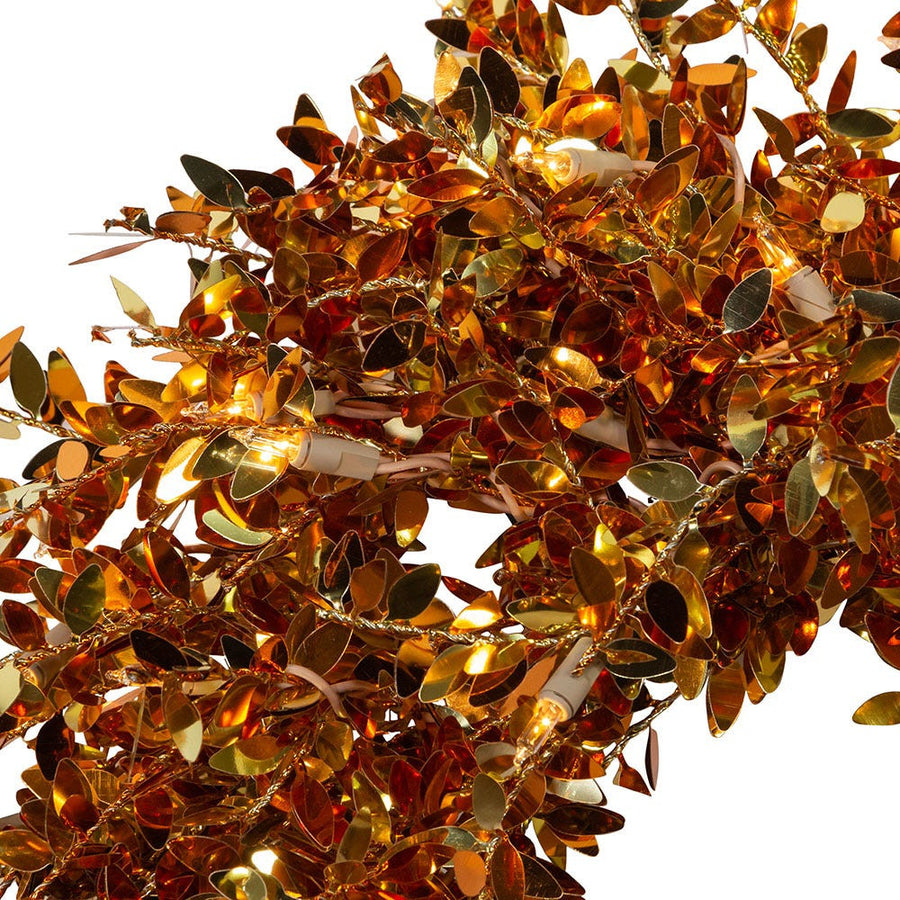24" Pre-Lit Clear Incandescent Gold Foil Wreath