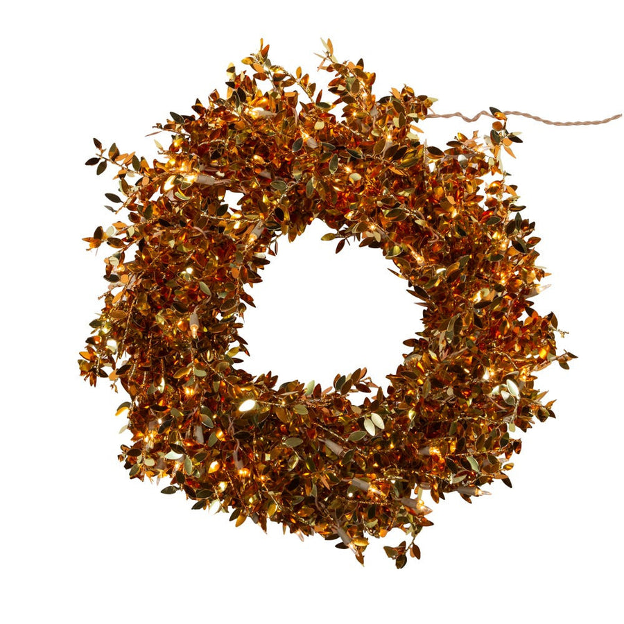 24" Pre-Lit Clear Incandescent Gold Foil Wreath