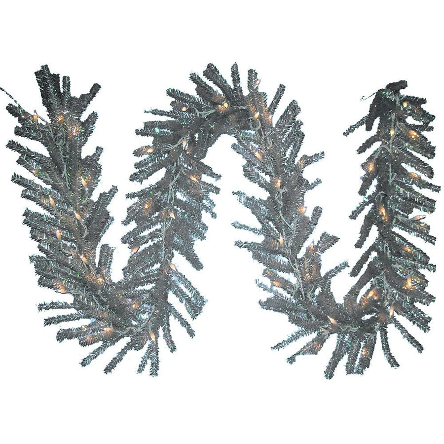 9' Pre-Lit Clear Incandescent Silver Ice Garland