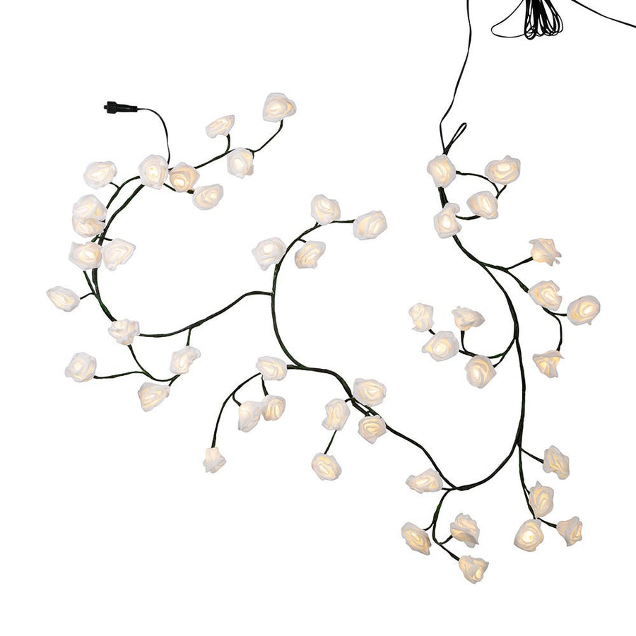 6' Pre-Lit Warm White LED Green Vine White Rose Garland