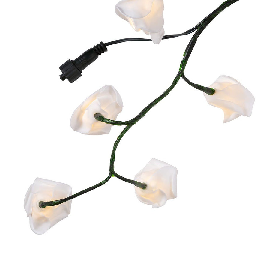 6' Pre-Lit Warm White LED Green Vine White Rose Garland