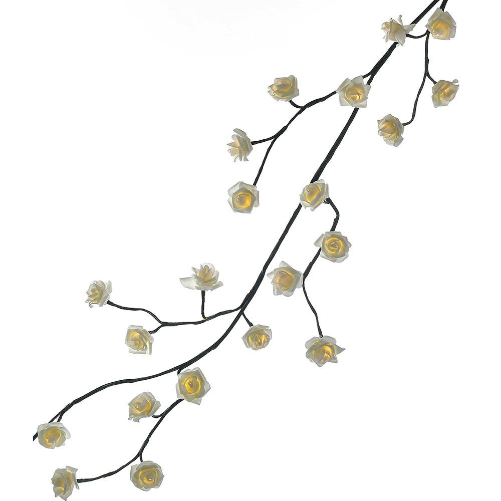 6' Pre-Lit Warm White LED Green Vine White Rose Garland