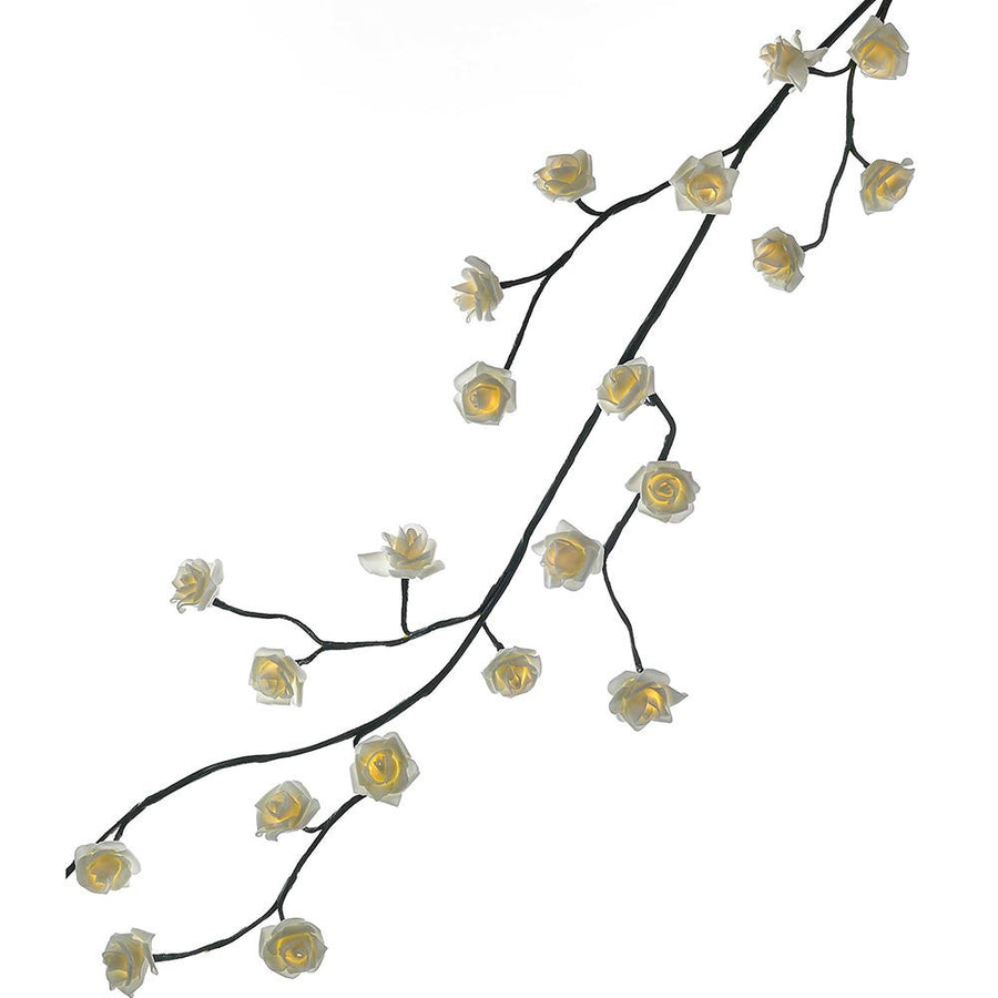 6' Pre-Lit Warm White LED Green Vine White Rose Garland