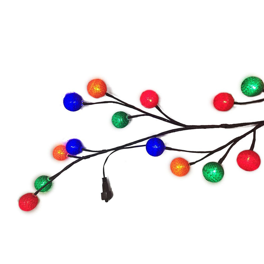 6' Pre-Lit Multicolored LED Cotton Ball Light Brown Vine Garland