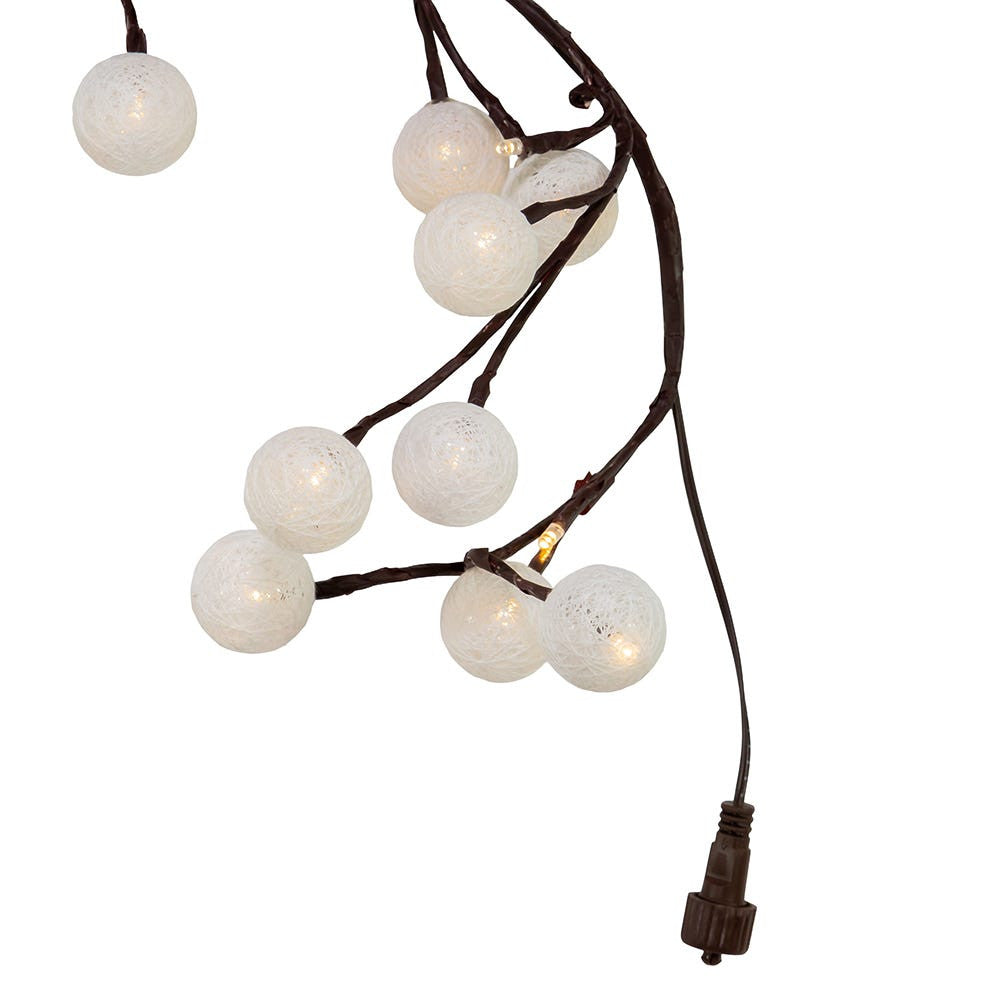 6' Pre-Lit Warm White LED Cotton Ball Light Brown Vine Garland