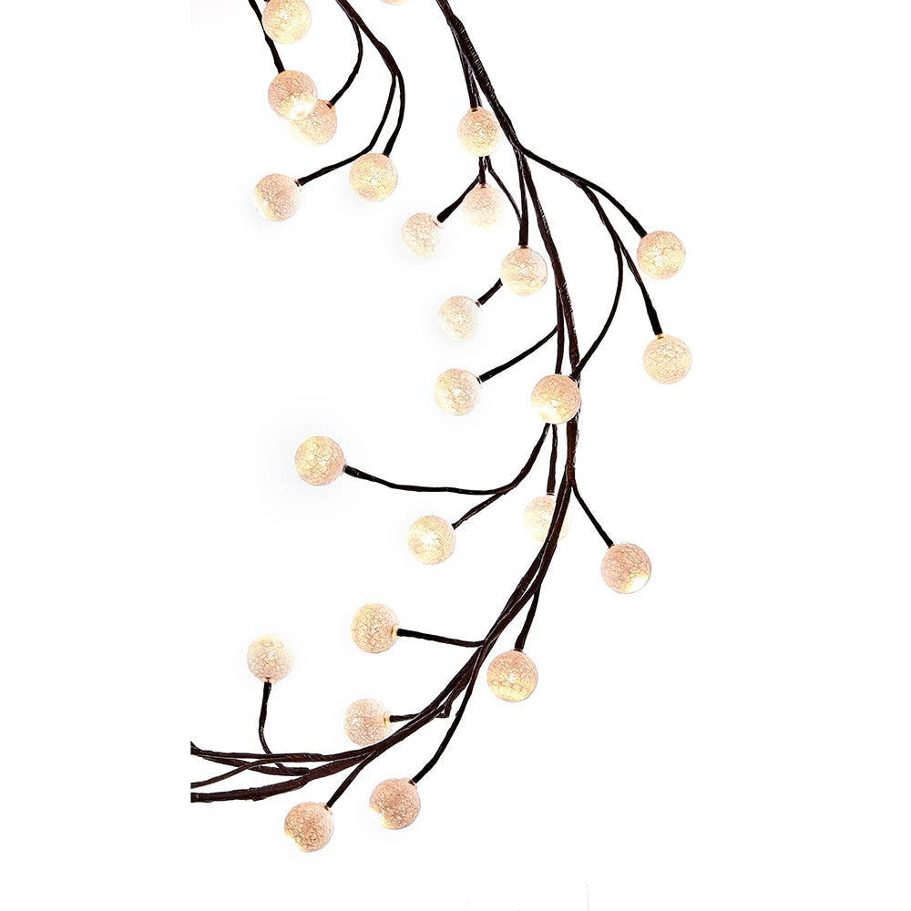 6' Pre-Lit Warm White LED Cotton Ball Light Brown Vine Garland