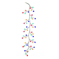 6' 48-Light Multicolored Cotton Balls With Warm White LED Lights Green Vine Garland