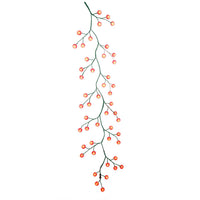 6' 48-Light Red Cotton Balls With Warm White LED Lights Green Vine Garland