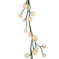 6' 48-Light White Cotton Balls With Warm White LED Lights Green Vine Garland