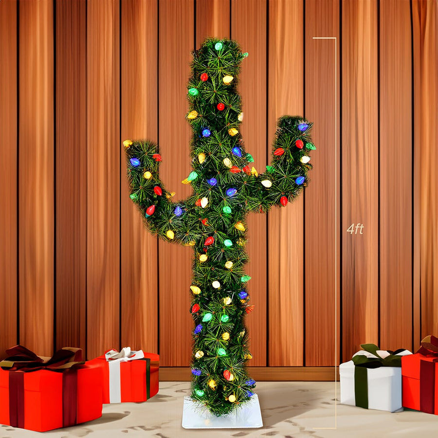 4' Pre-Lit Multicolor C7 LED Cactus