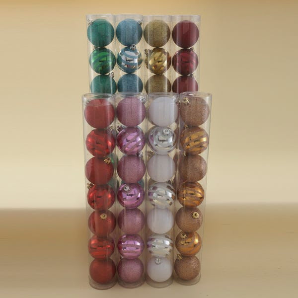 70MM Shatterproof Glitter and Striped Ball Ornaments