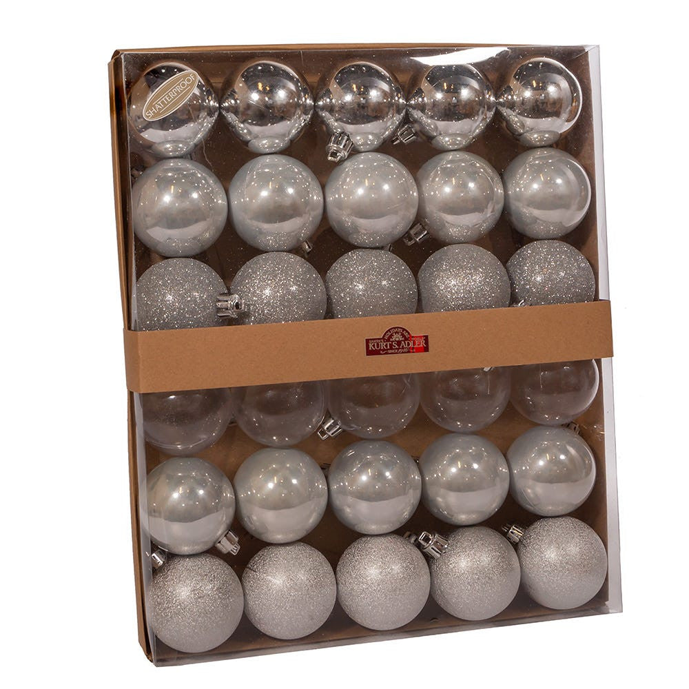 60MM Shatterproof Silver Ball Ornaments