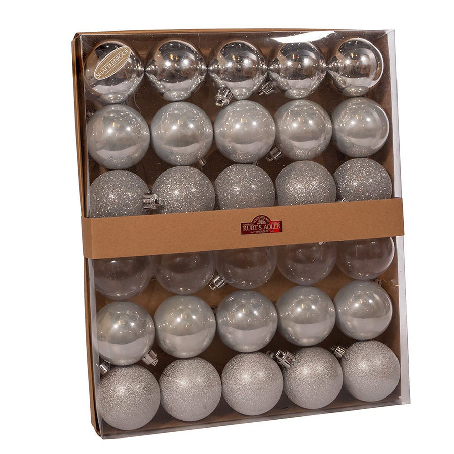 60MM Shatterproof Silver Ball Ornaments