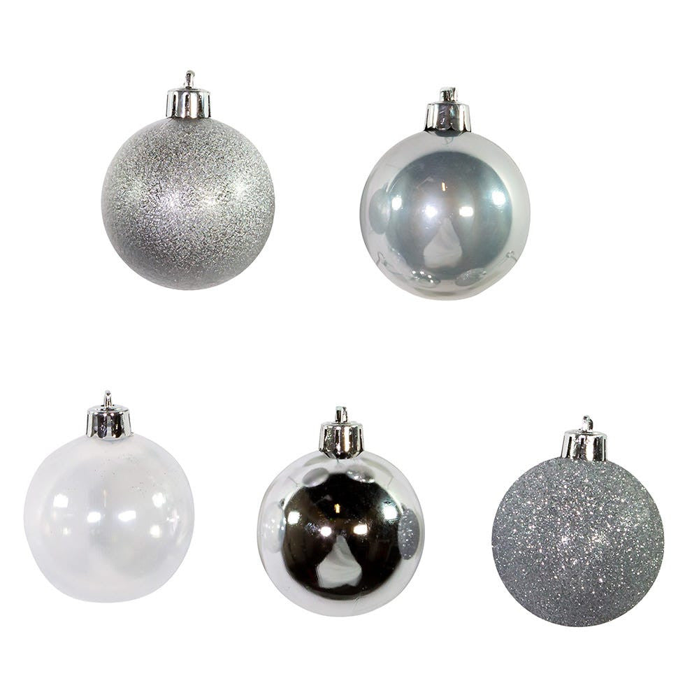 60MM Shatterproof Silver Ball Ornaments