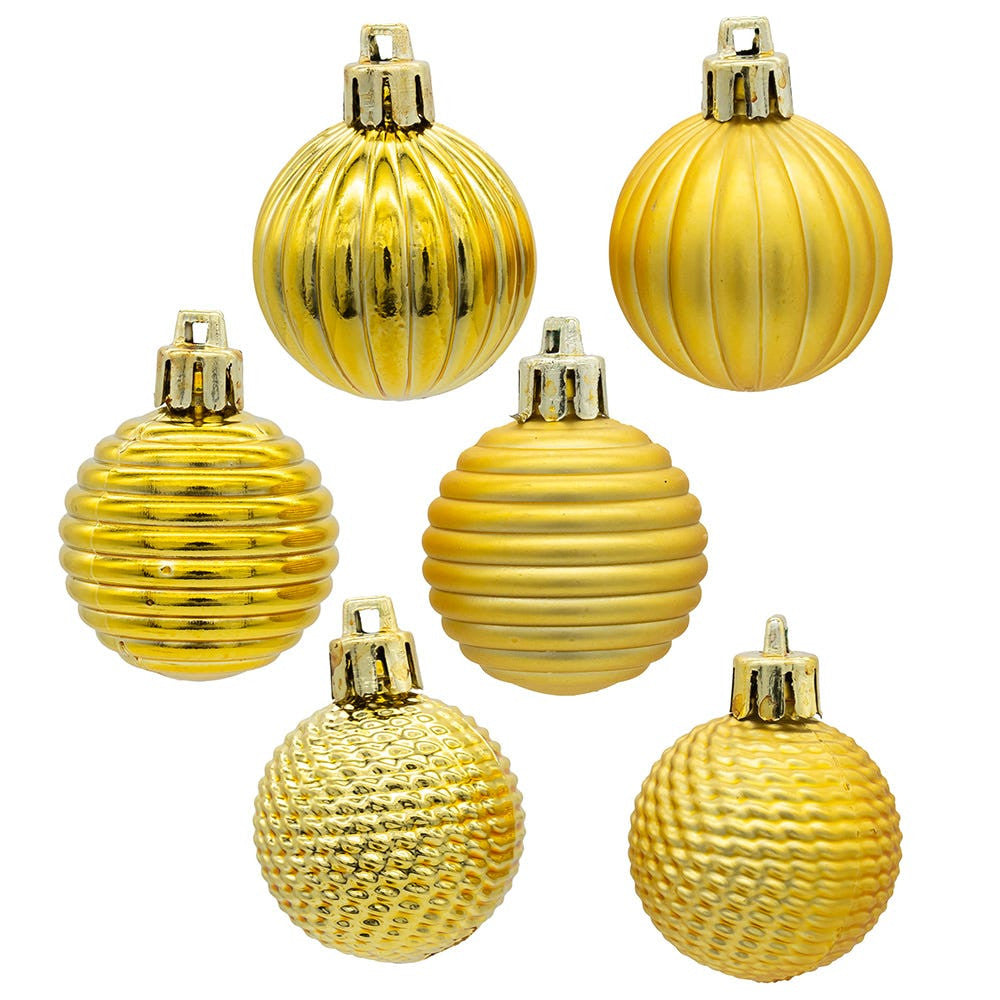 40MM Gold, Silver & Red Textured Ball Ornaments, 24-Piece Box