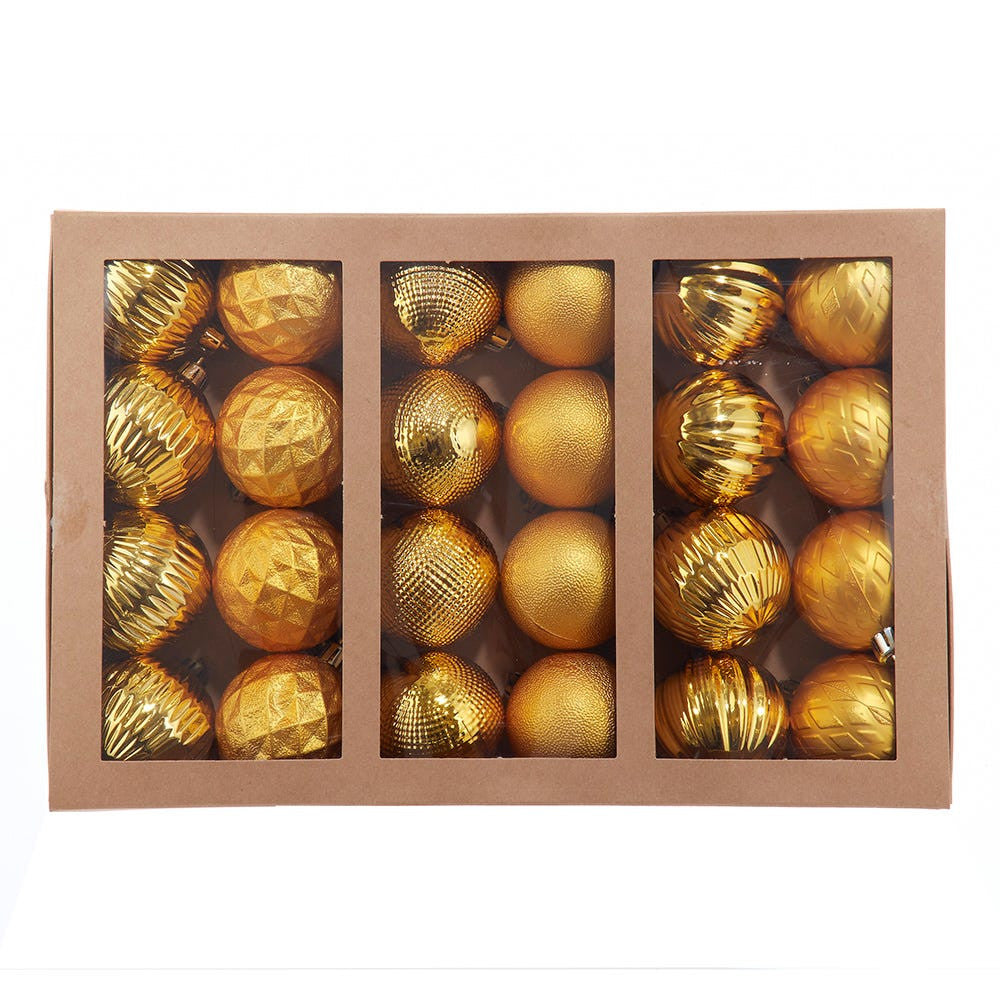 60MM Shatterproof Red, Silver & Gold Texturized Ball Ornaments, 24-Piece Box