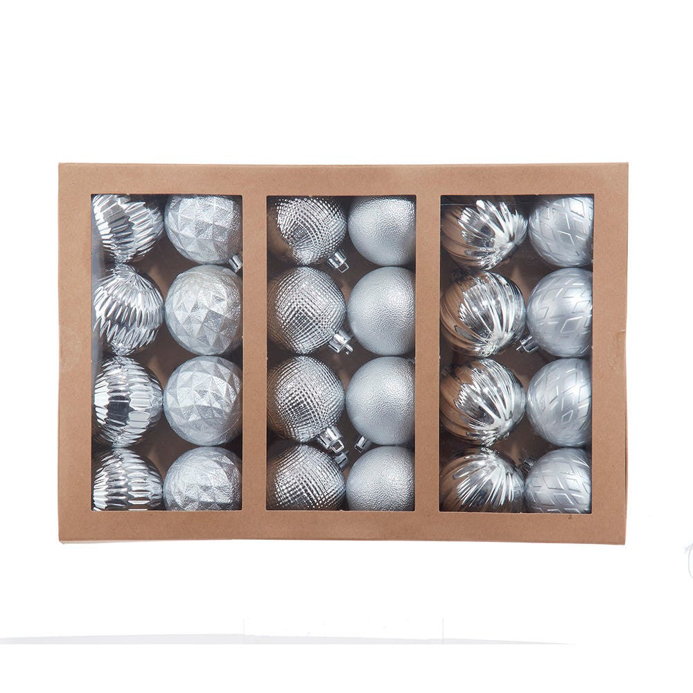 60MM Shatterproof Red, Silver & Gold Texturized Ball Ornaments, 24-Piece Box
