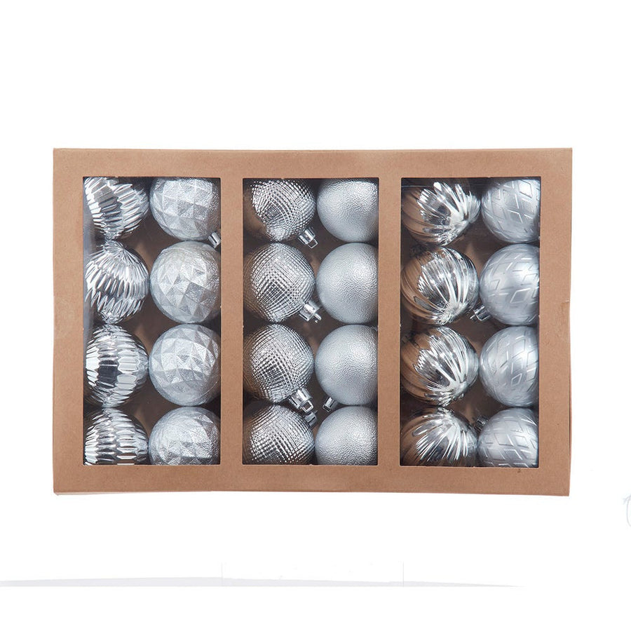 60MM Shatterproof Red, Silver & Gold Texturized Ball Ornaments, 24-Piece Box