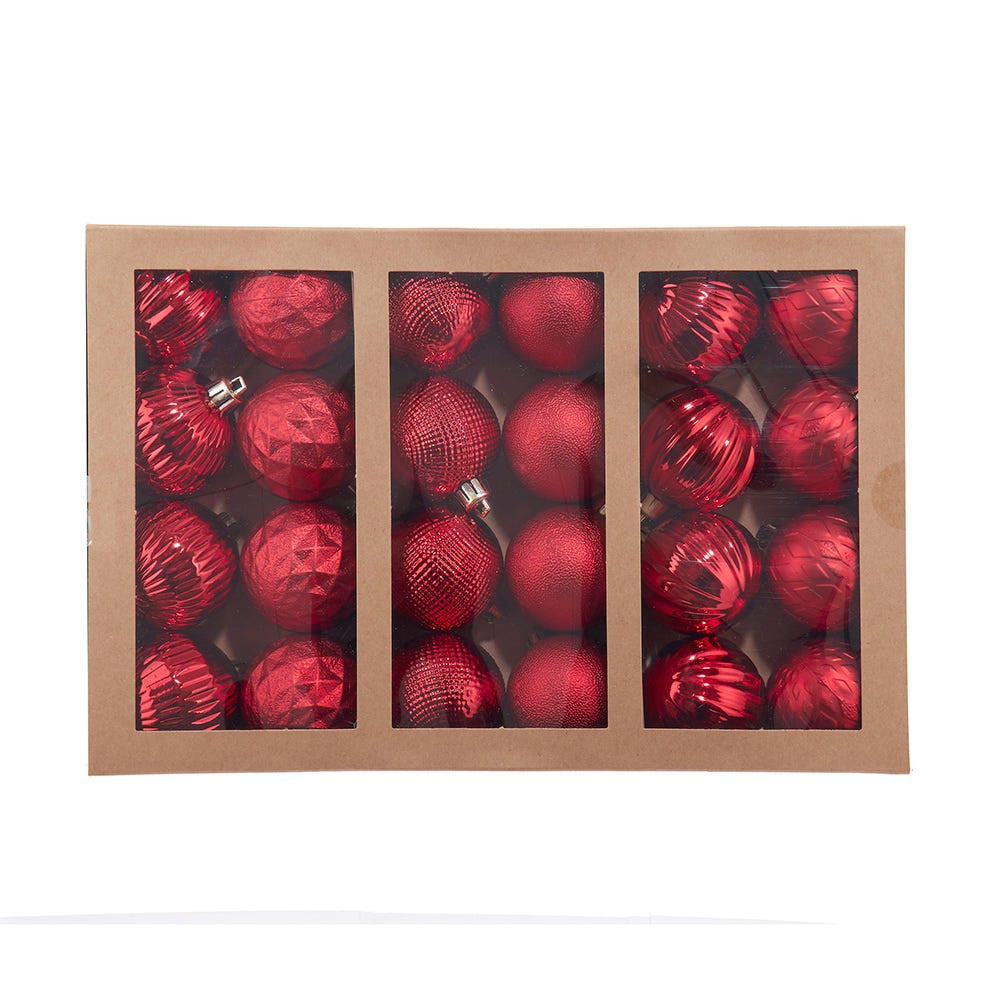 60MM Shatterproof Red, Silver & Gold Texturized Ball Ornaments, 24-Piece Box