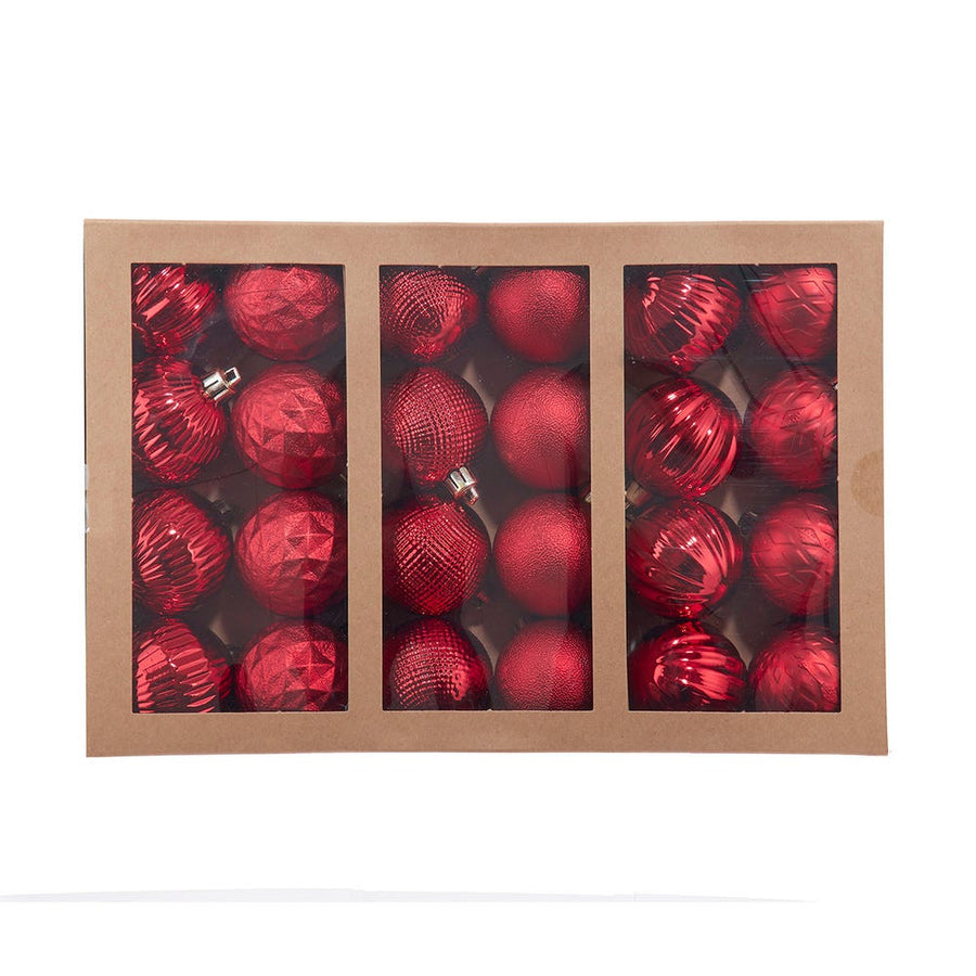 60MM Shatterproof Red, Silver & Gold Texturized Ball Ornaments, 24-Piece Box
