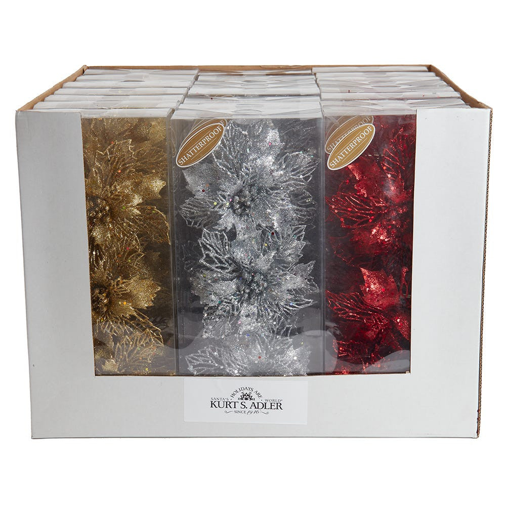 Gold, Red and Silver Poinsettia Clips