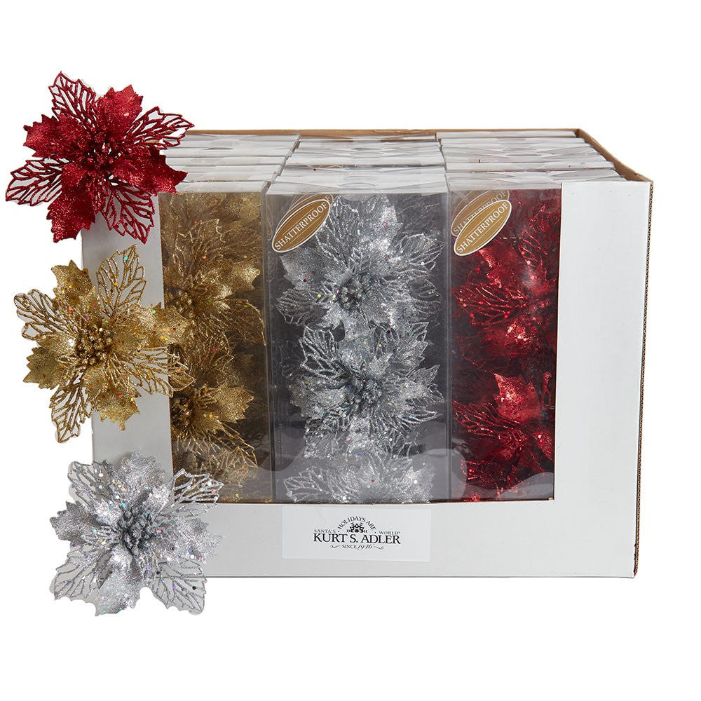 Gold, Red and Silver Poinsettia Clips