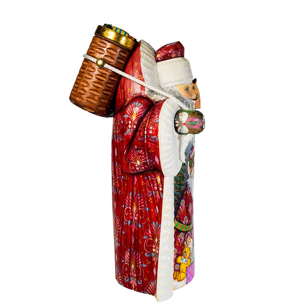 11.5" Hand Carved Wooden Santa With Backpack