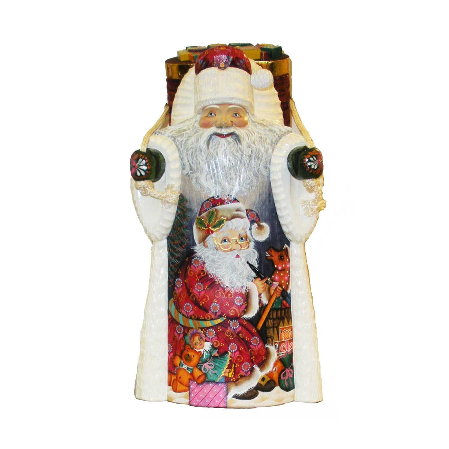 11.5" Hand Carved Wooden Santa With Backpack