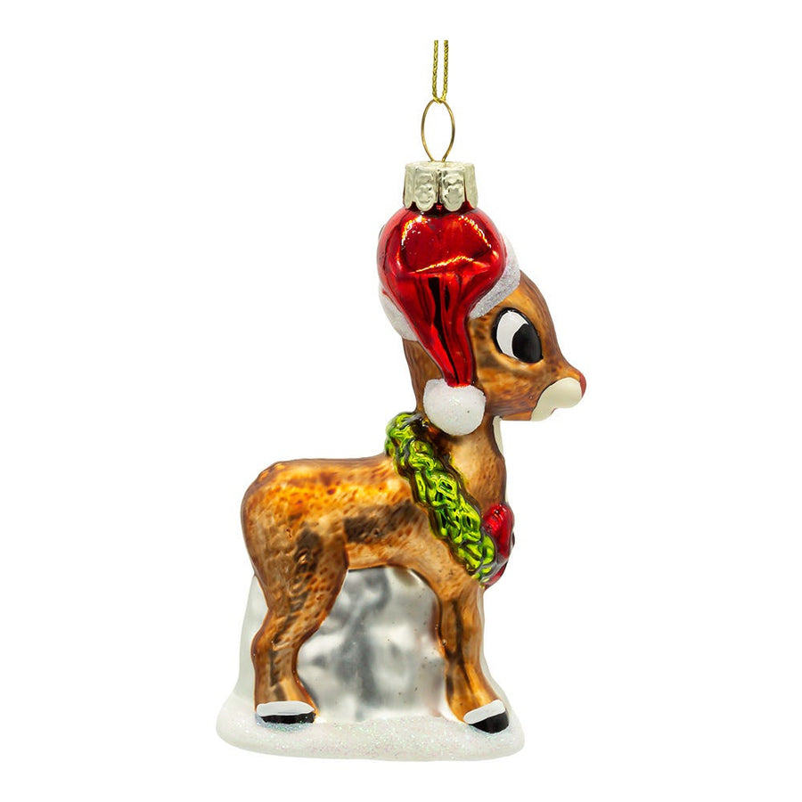 Rudolph The Red Nose Reindeer® With Wreath Glass Ornament