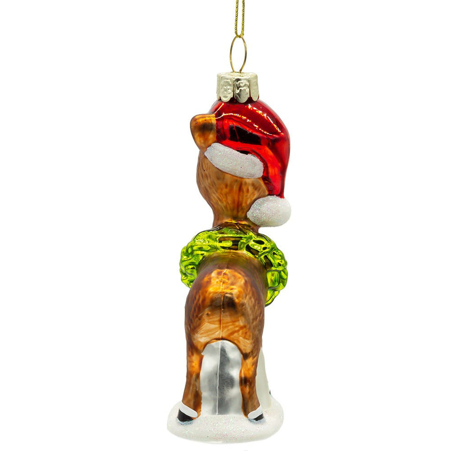 Rudolph The Red Nose Reindeer® With Wreath Glass Ornament
