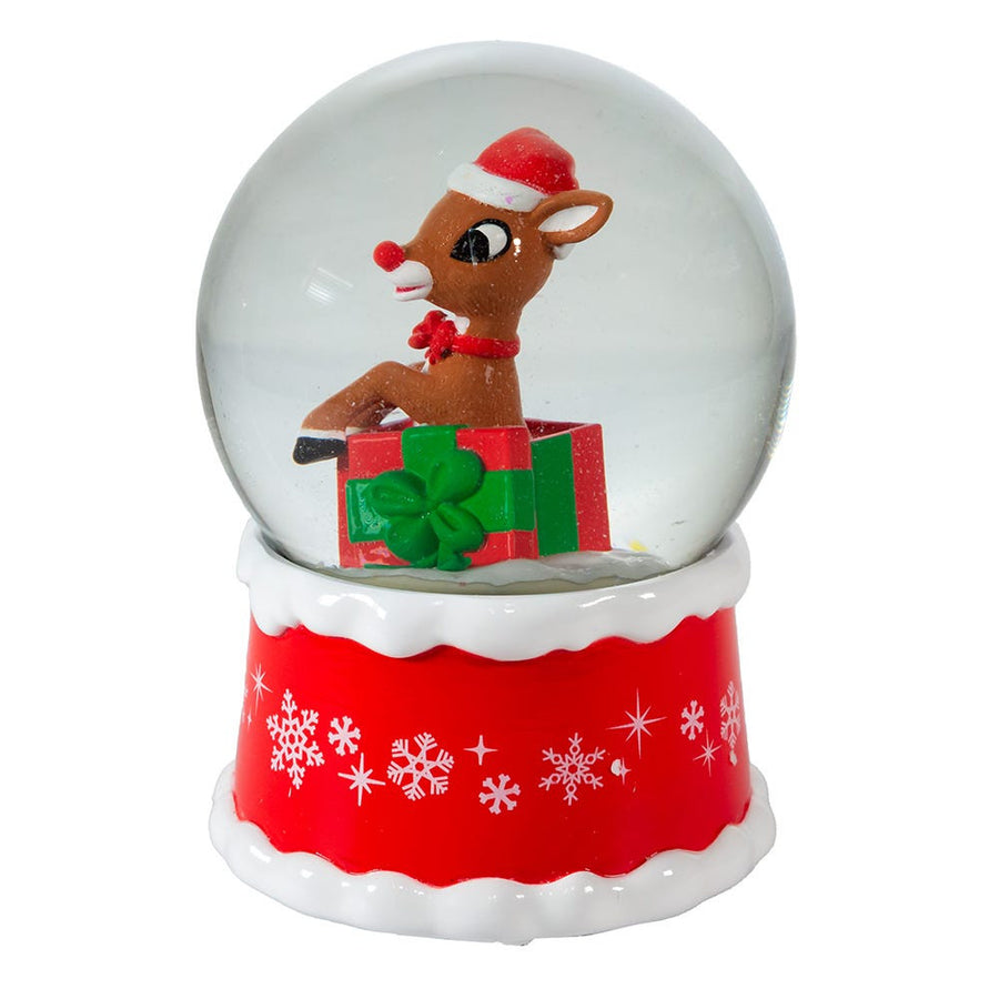 100MM Musical Rudolph The Red Nose Reindeer® In Present Water Globe