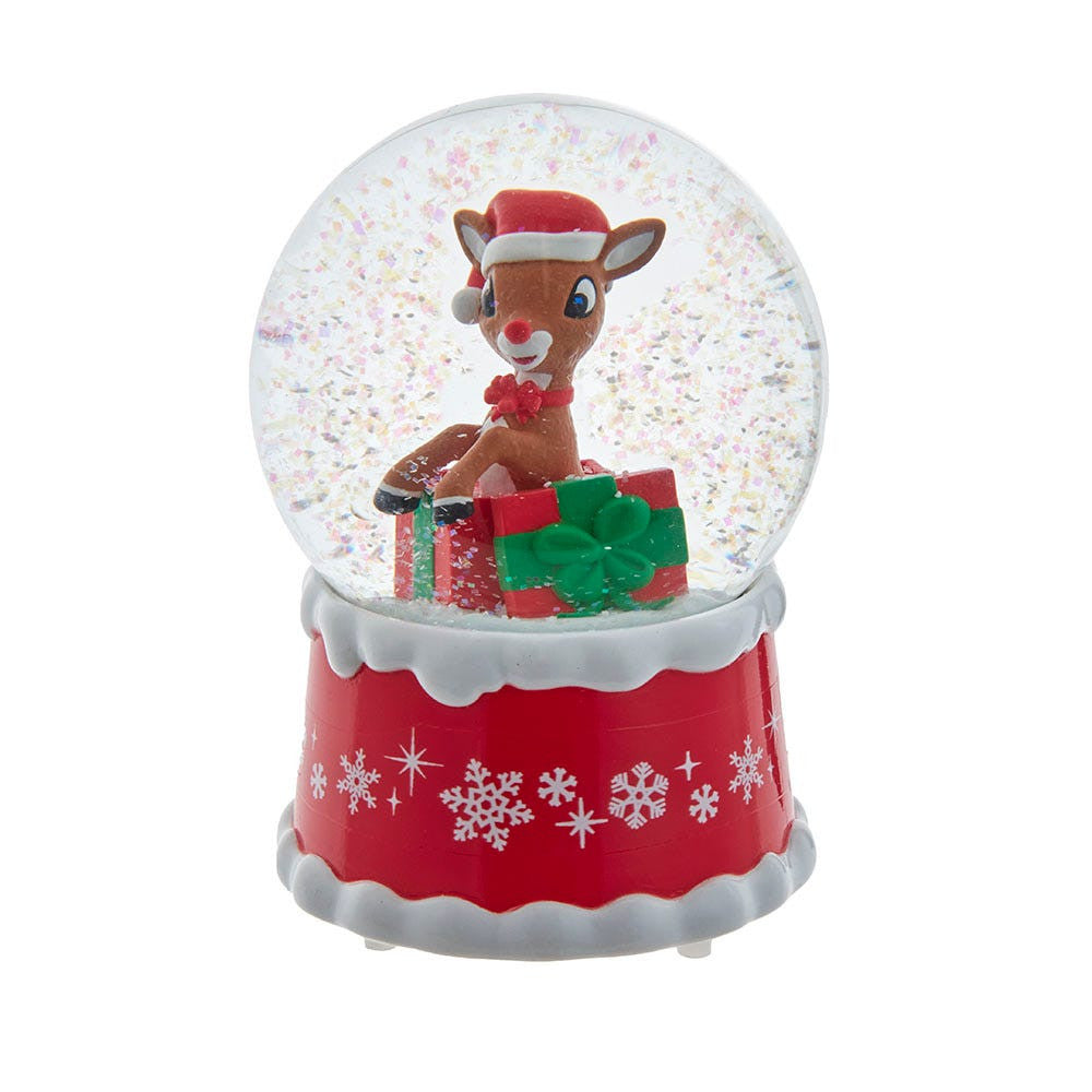 100MM Musical Rudolph The Red Nose Reindeer® In Present Water Globe
