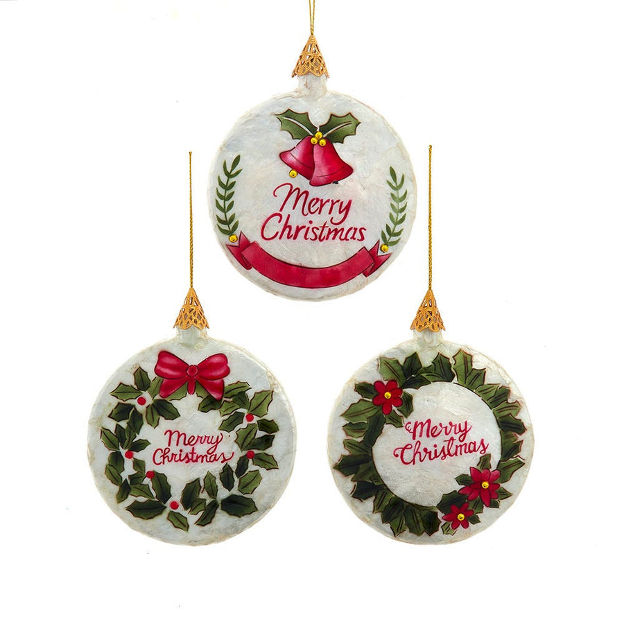 Capiz "Merry Christmas" Greeting Ornaments