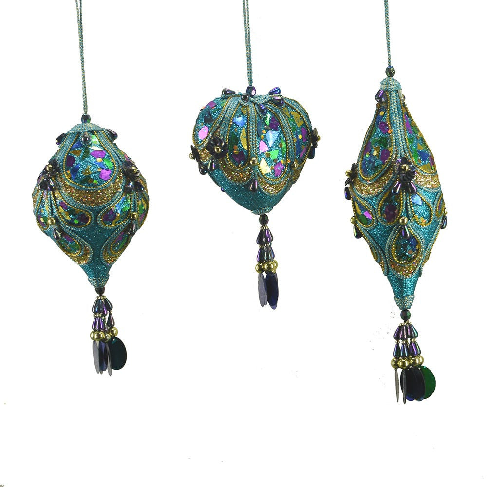 Peacock Heart, Onion and Finial Shaped Ornaments