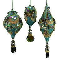 Peacock Heart, Onion and Finial Shaped Ornaments