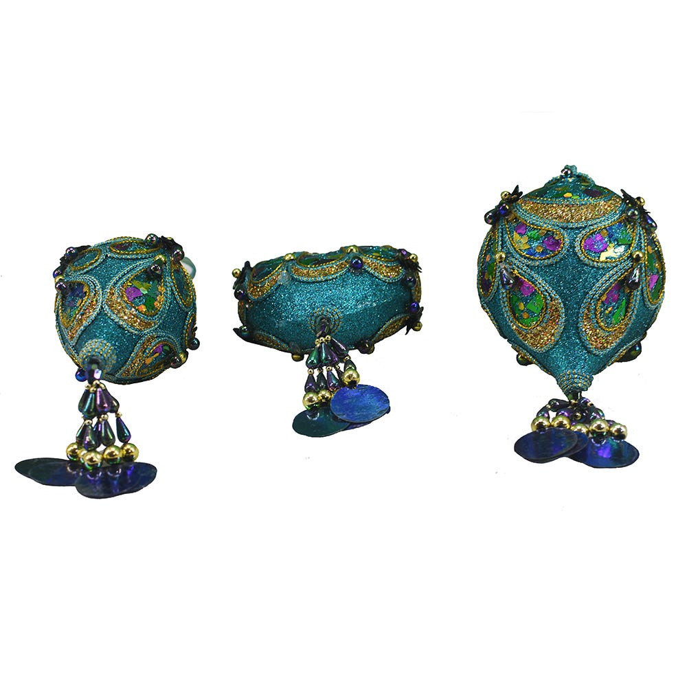 Peacock Heart, Onion and Finial Shaped Ornaments