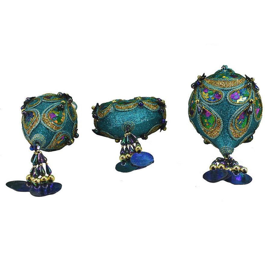 Peacock Heart, Onion and Finial Shaped Ornaments