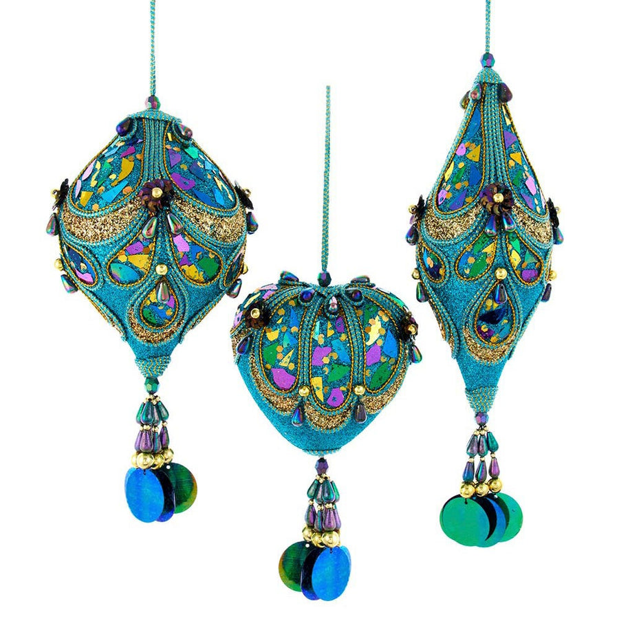 Peacock Heart, Onion and Finial Shaped Ornaments