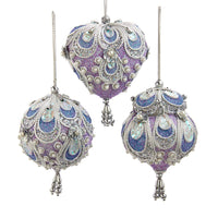Lavender, Blue and Silver Ball, Finial and Heart Ornaments