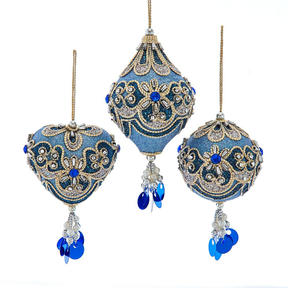 Blue & Platinum Heart, Ball, Pear Ornaments