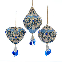 Blue & Platinum Heart, Ball, Pear Ornaments