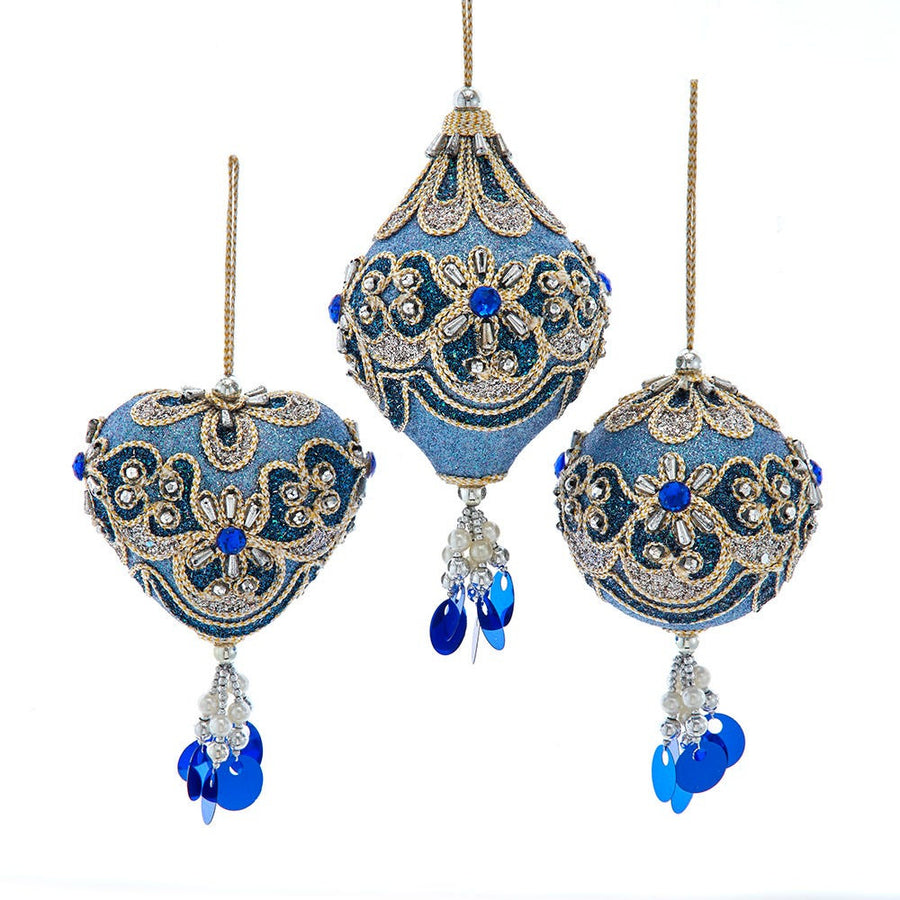 Blue & Platinum Heart, Ball, Pear Ornaments