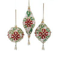 Red, White & Green Mistletoe Drop, Pear & Ball Ornaments