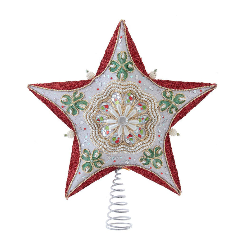 13.5" Red, Green & White Mistletoe Star Treetop