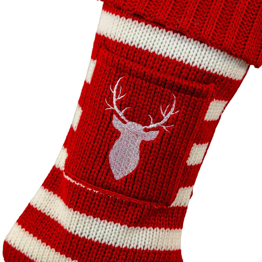 Red & White Knitted Deer Stocking