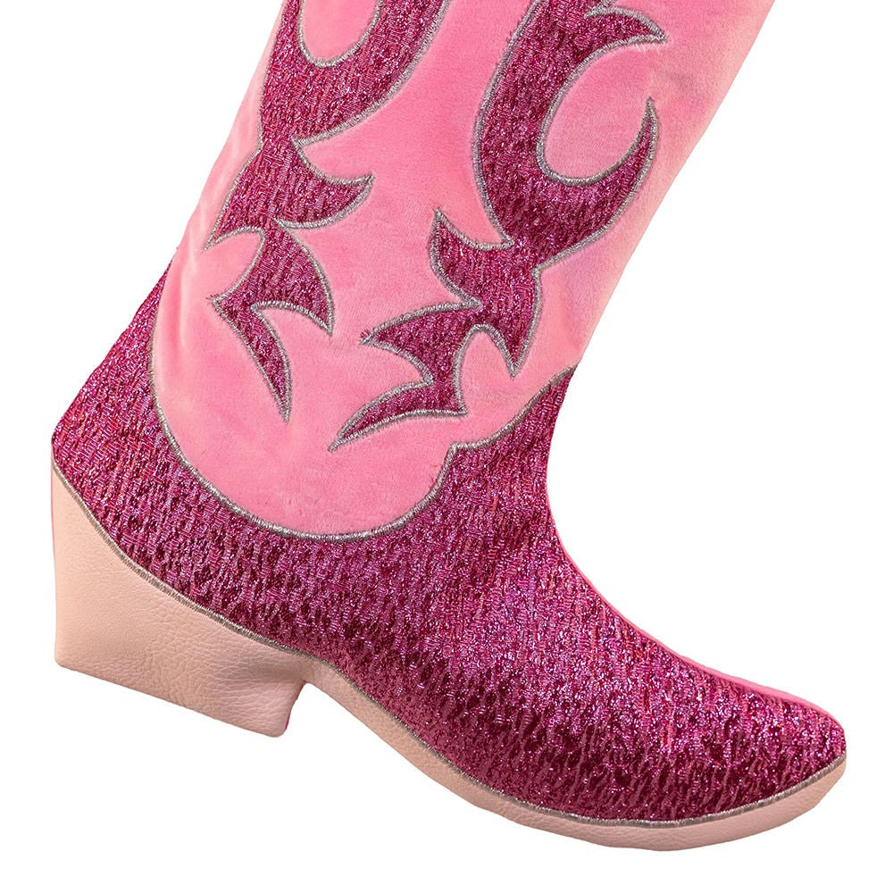 Pink Velvet & Metallic Cowboy Boot Stocking