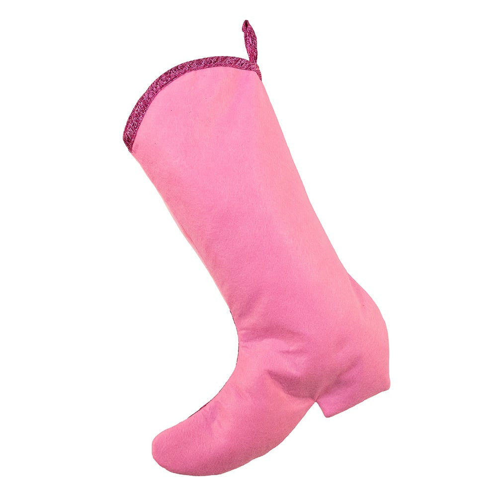 Pink Velvet & Metallic Cowboy Boot Stocking