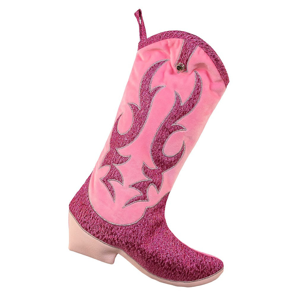 Pink Velvet & Metallic Cowboy Boot Stocking
