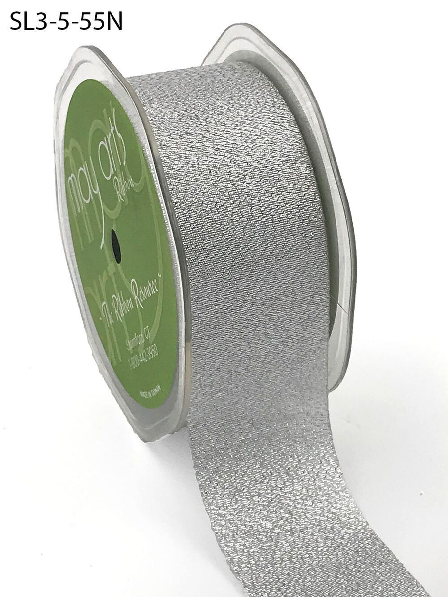 1.5 Inch Woven Metallic Silver Ribbon – SL3-5-55N – WOVEN